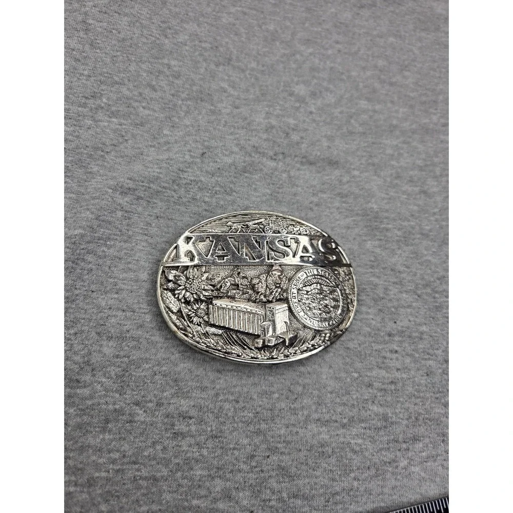 Vintage State of Kansas Seal Silver Plated Large Belt Buckle Award Design Medals